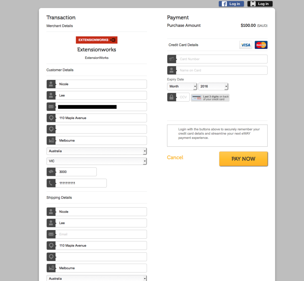 Eway Shared Payments page
